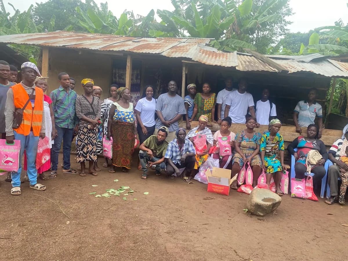 Eleos Foundation Global volunteers and community members after distributing provisions in Ghana